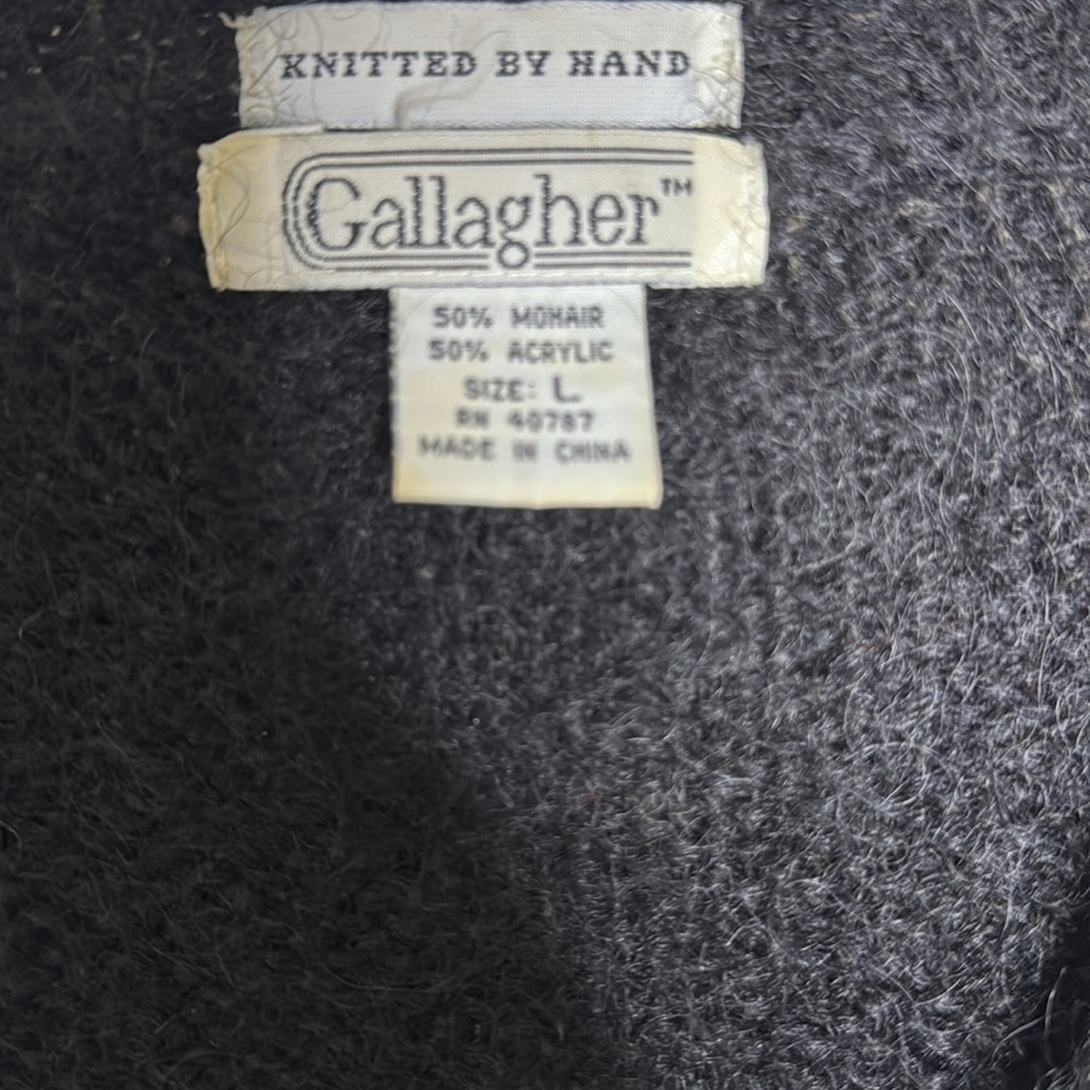 Gallagher knitted by hand Vintage Black and Yellow mohair Cardigan size Large - Picture 3 of 4